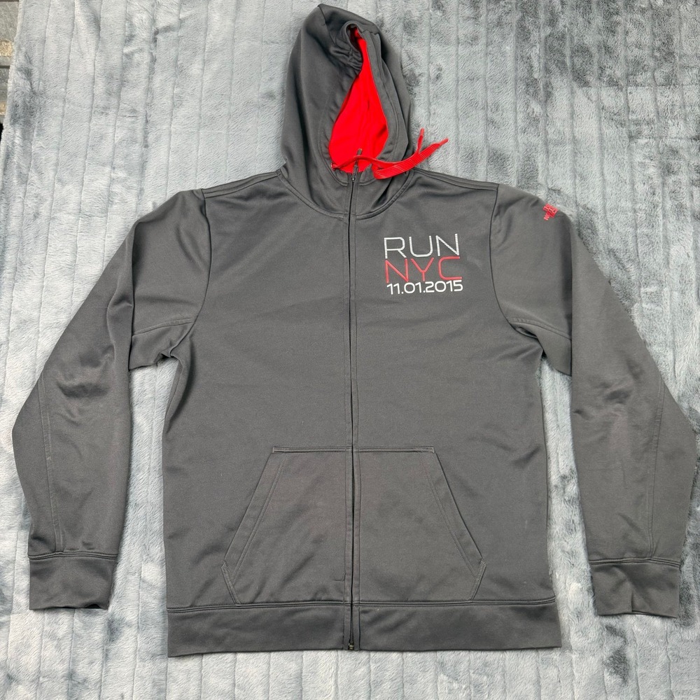 The North Face Mens Run NYC 2015 Full Zip Hoodie Gray Red Large Athletic Jacket